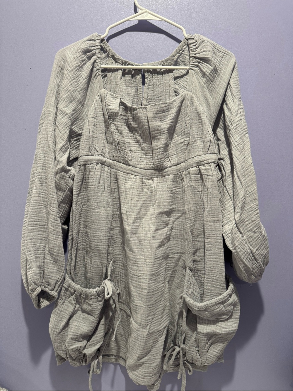 Light Gray Textured Cotton Tunic Dress - Women's